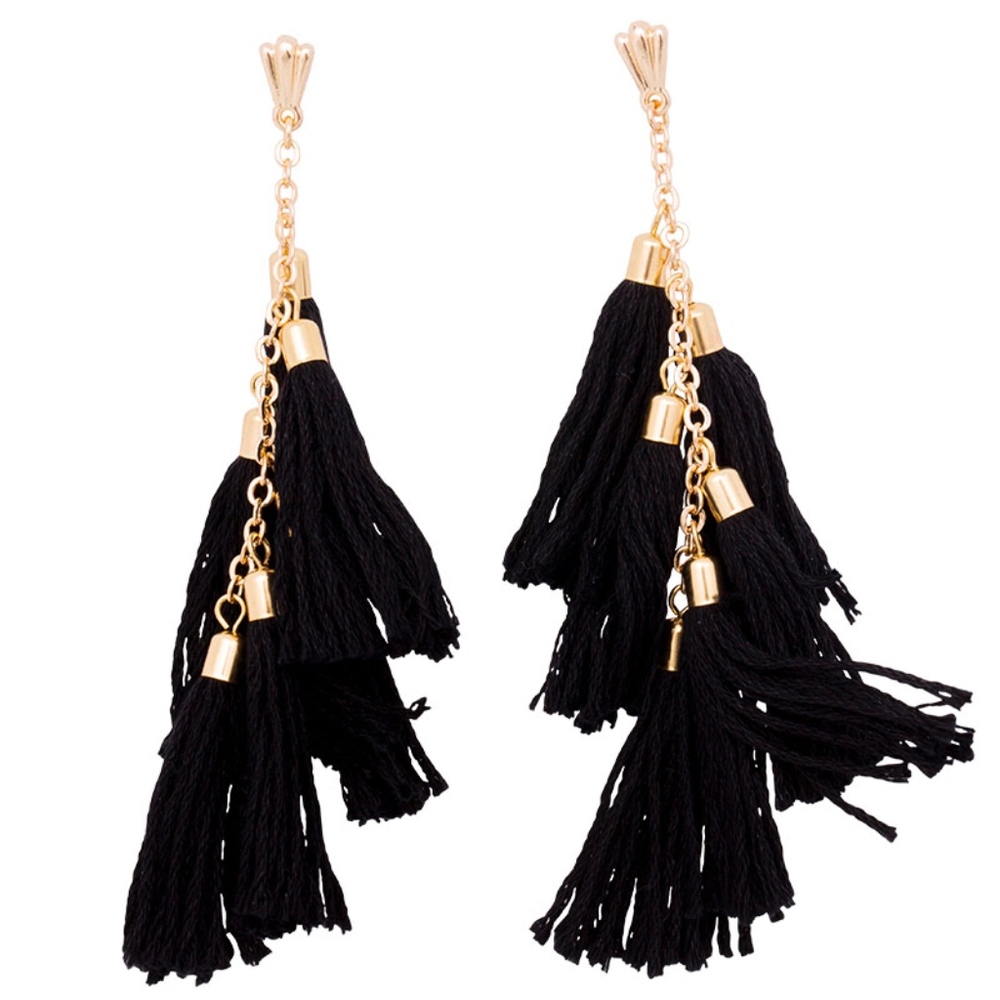 NWT Ettika Daydreamer Black & Gold Tassel Earrings